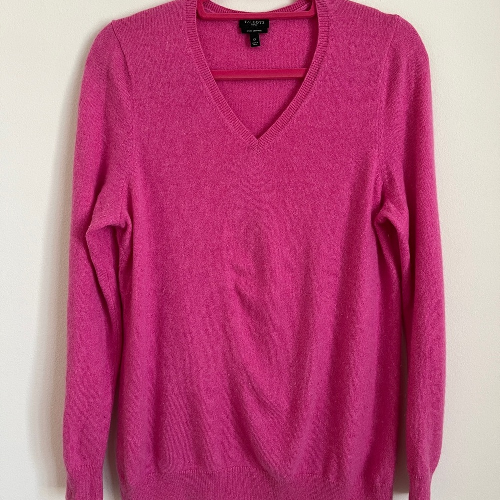 Vintage Talbots Woman Pure Cashmere V‑Neck Sweater • 1X • Hot Pink • Ultra‑Soft